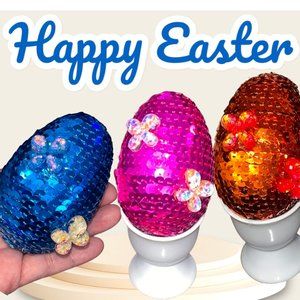 Easter Egg set 3, Bright Colored Sequence Easter Butterfly, Handmade Spring Eggs
